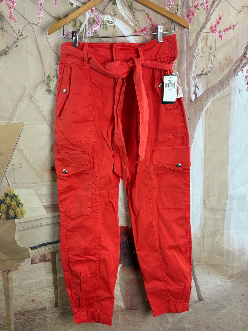 NEW Ralph Lauren Red Cargo Paperbag Waist Pants - Picture 2 of 8